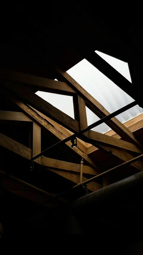 Attic trusses under a skylight